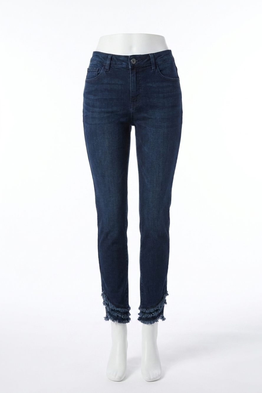 NEW CHARLIE B 3 row fringe hem jeans in blue/black